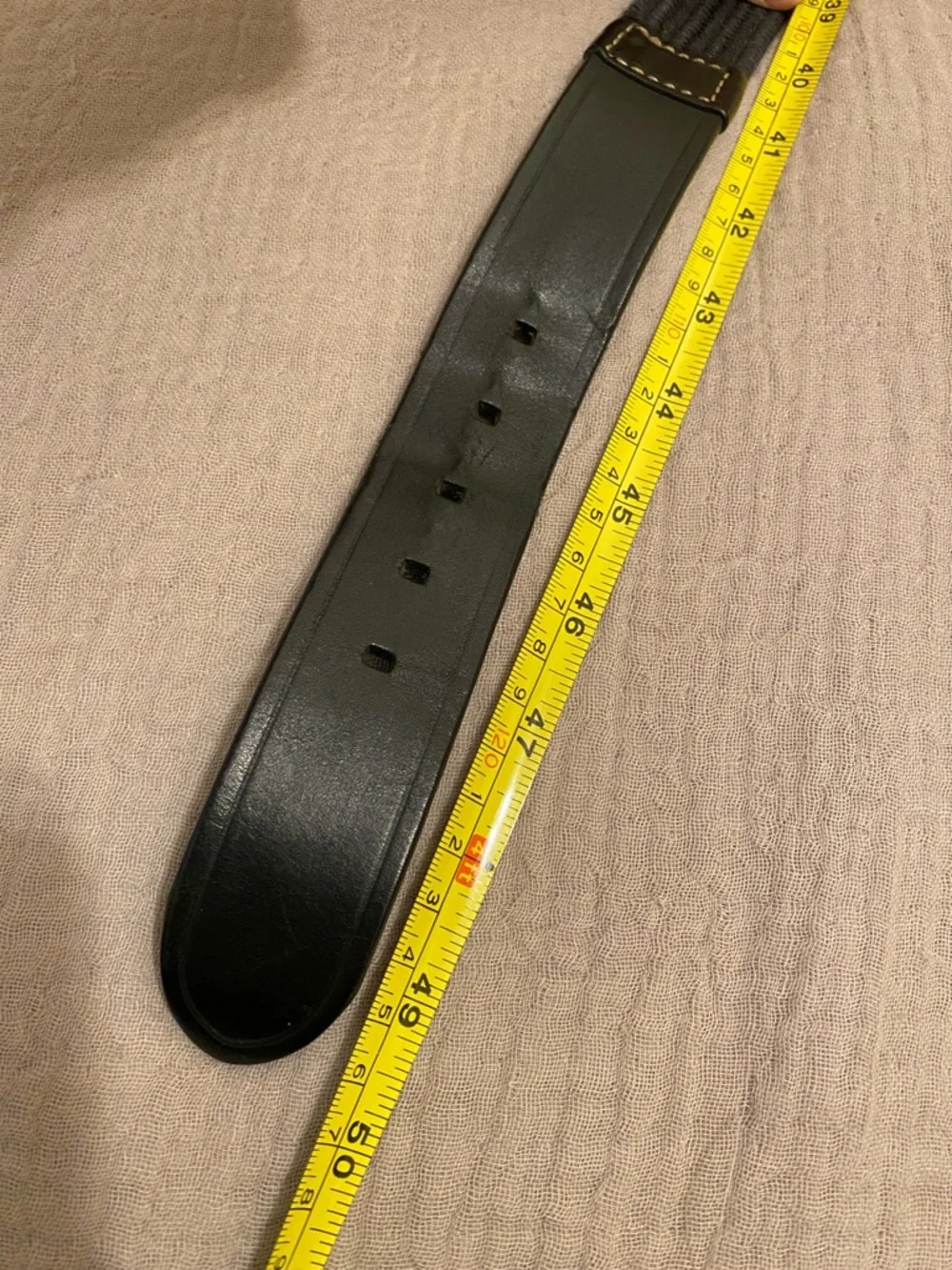 TUMI Men's Black Woven Elastic Belt with Leather Trim. 120